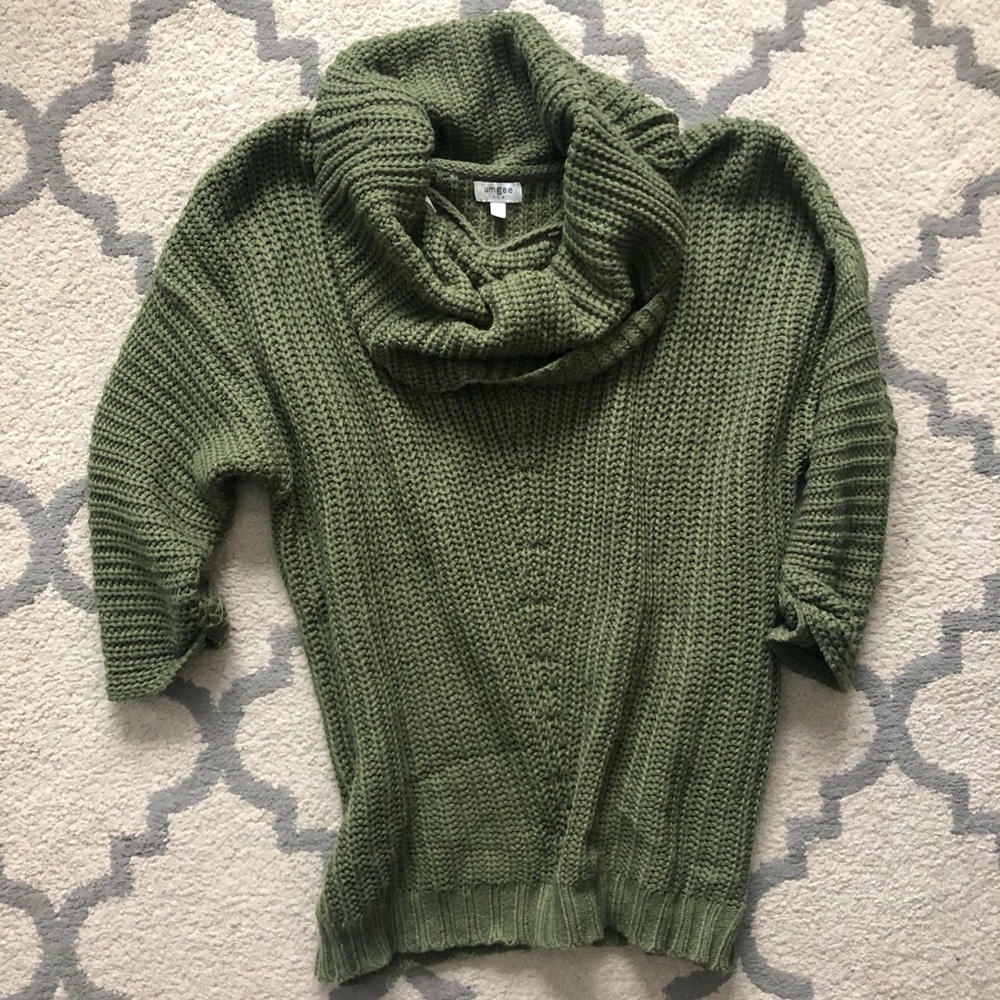 Olive green slouchy cowl neck sweater